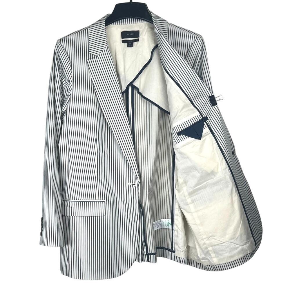 J.Crew Women's Size 16 Alfie On-Button Blazer Beige Teal Blue Striped Chino - Picture 3 of 12